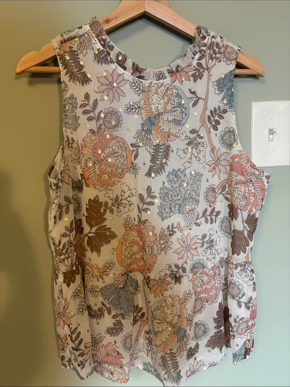 LOFT Cream Floral Sleeveless Camisole with Pink, Brown and Blue Accents